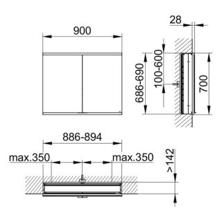 Зеркальный шкаф Keuco Royal Modular 800200090100200 90 см
